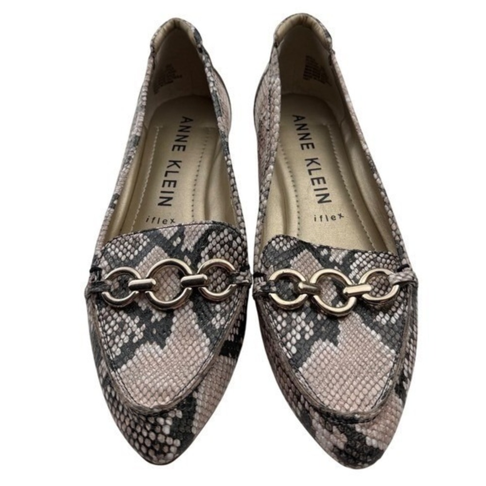 Anne Klein Akola Loafers Snakeskin Leather Chain Link Iflex Comfort Old Money 8